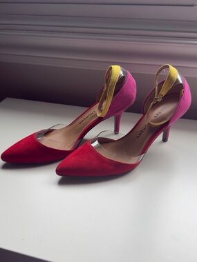 Chinese Laundry Colorblock Pointed Toe Heels in Red, Pink & Yellow